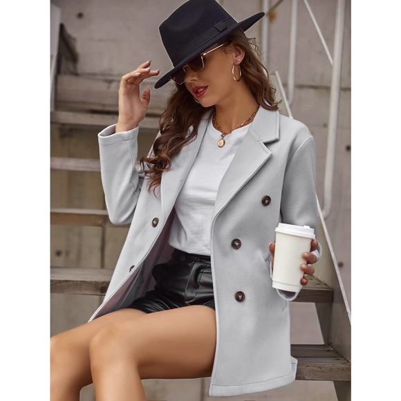 BohoGypsyDreamer.com Jackets & Blazers - Double breasted Lapel collar Overcoat pea coat gray preppy long line
